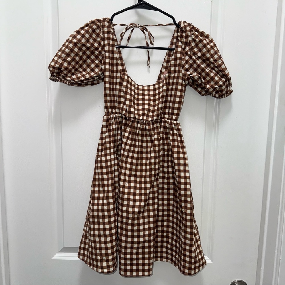 Show Me Your MuMu Brown & White Gingham Mini Dress